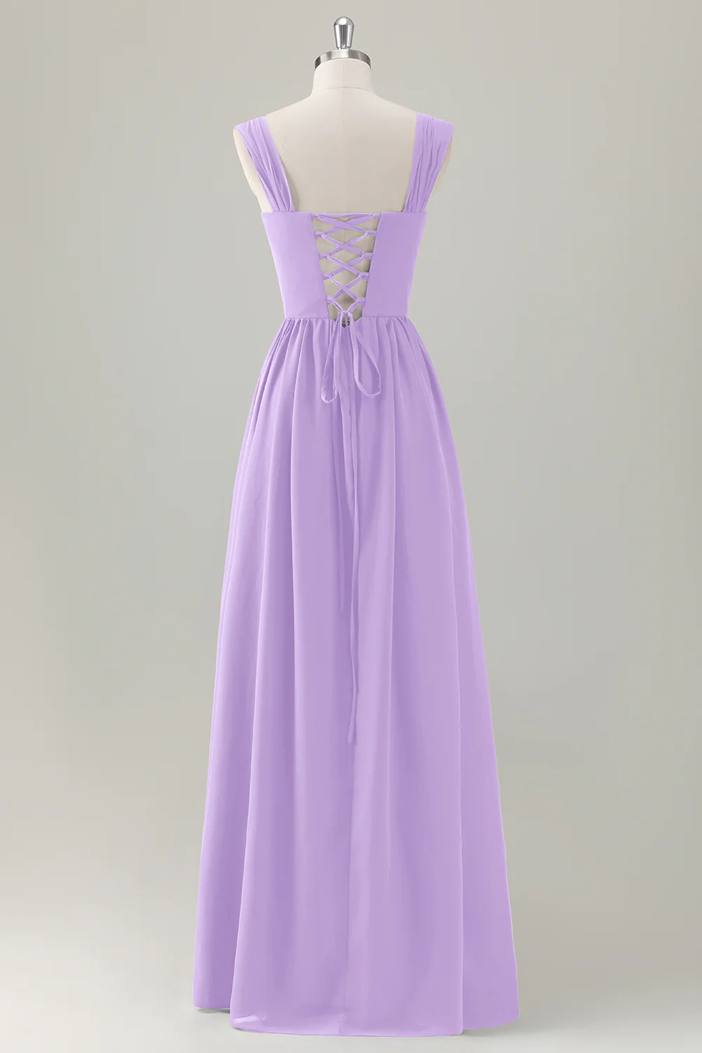 Dark Blue A-Line Square Neck Corset Long Bridesmaid Dress with Lace Up Back - JUORTHO