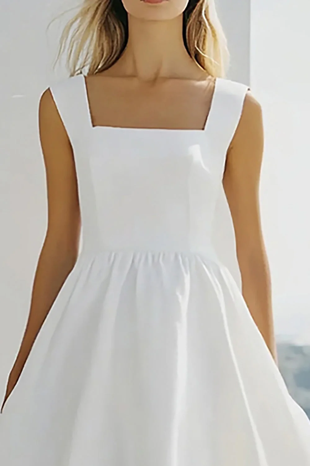 White A Line Chiffon Square Neck Short Graduation Dress - JUORTHO
