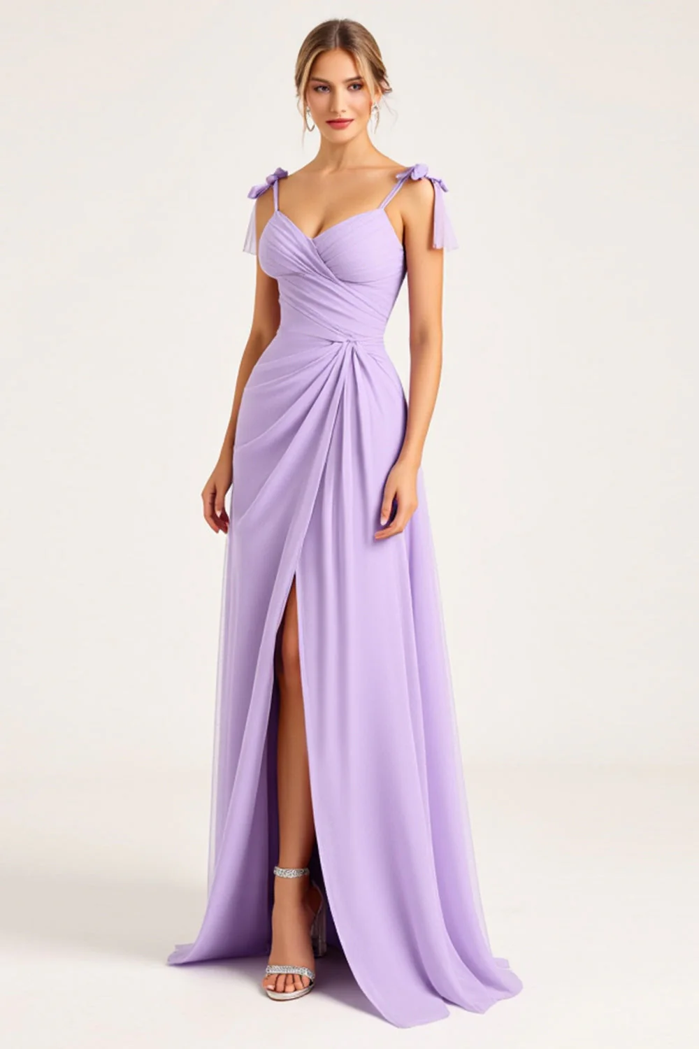 Lilac A Line Spaghetti Straps Long Bridesmaid Dress with Slit - JUORTHO