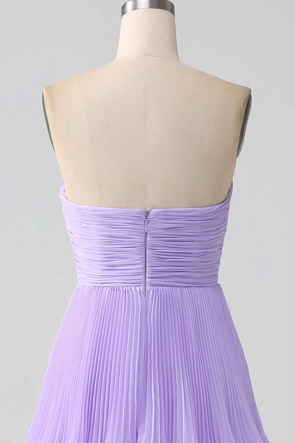 A-Line Sweetheart Lilac Tiered Chiffon Long Bridesmaid Dress with Pleated - JUORTHO