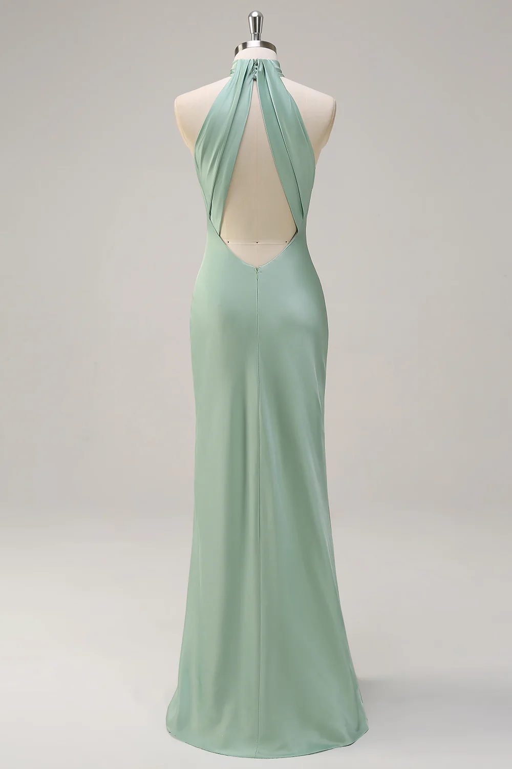 Halter Open Back Lemon Green Long Bridesmaid Dress - JUORTHO