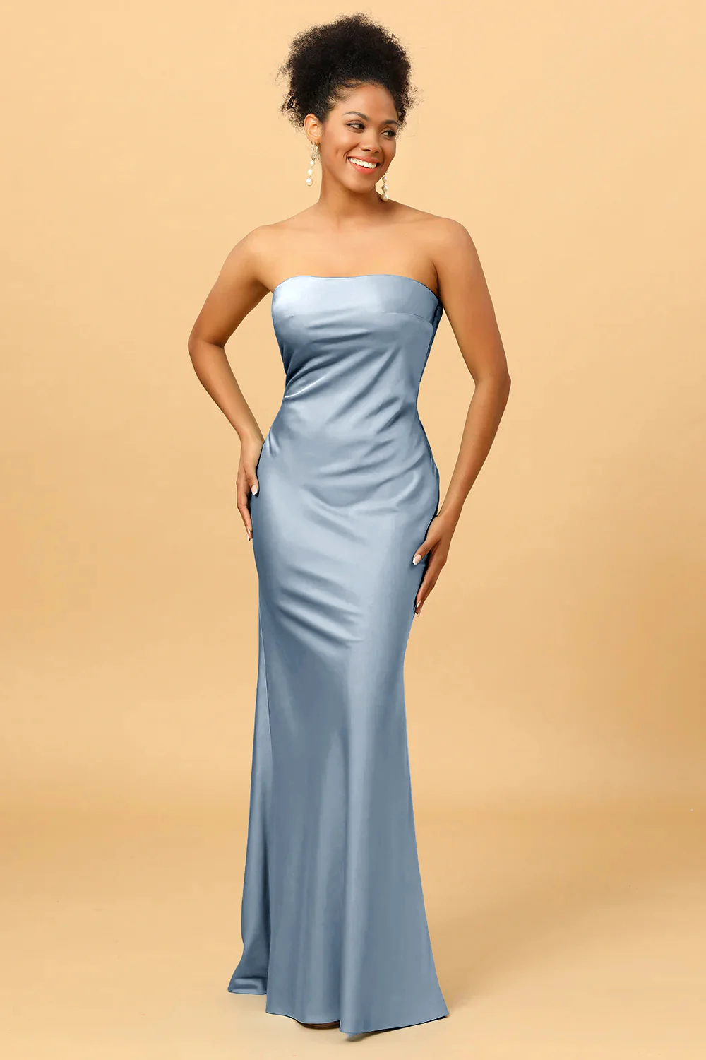Grey Blue Satin Mermaid Bridesmaid Dress - JUORTHO