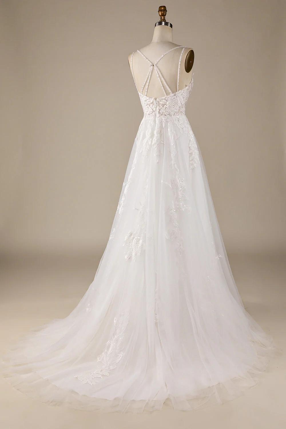 Ivory A-Line Tulle Criss-Cross Straps Back Wedding Dress - JUORTHO