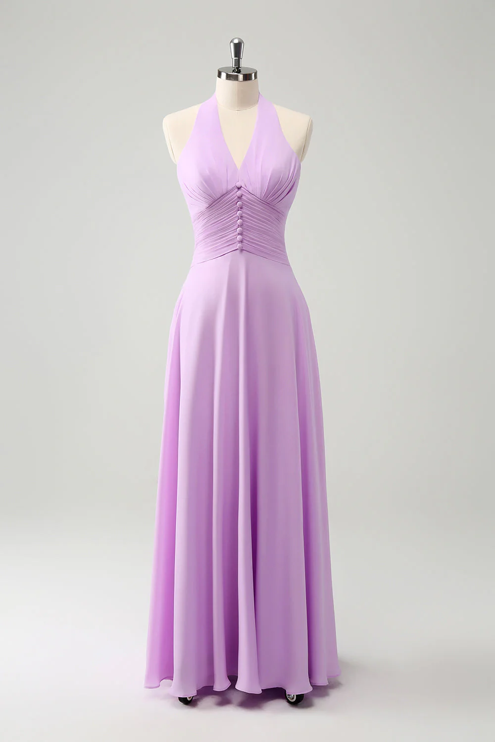 Purple A Line Halter Chiffon Long Bridesmaid Dress - JUORTHO