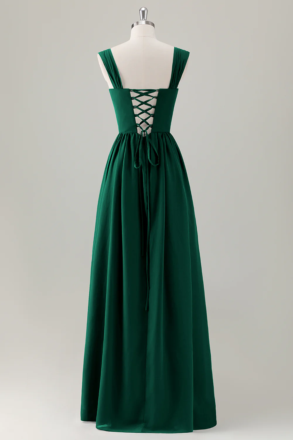 Champagne Corset A-Line Square Neck Long Bridesmaid Dress with Lace Up Back - JUORTHO