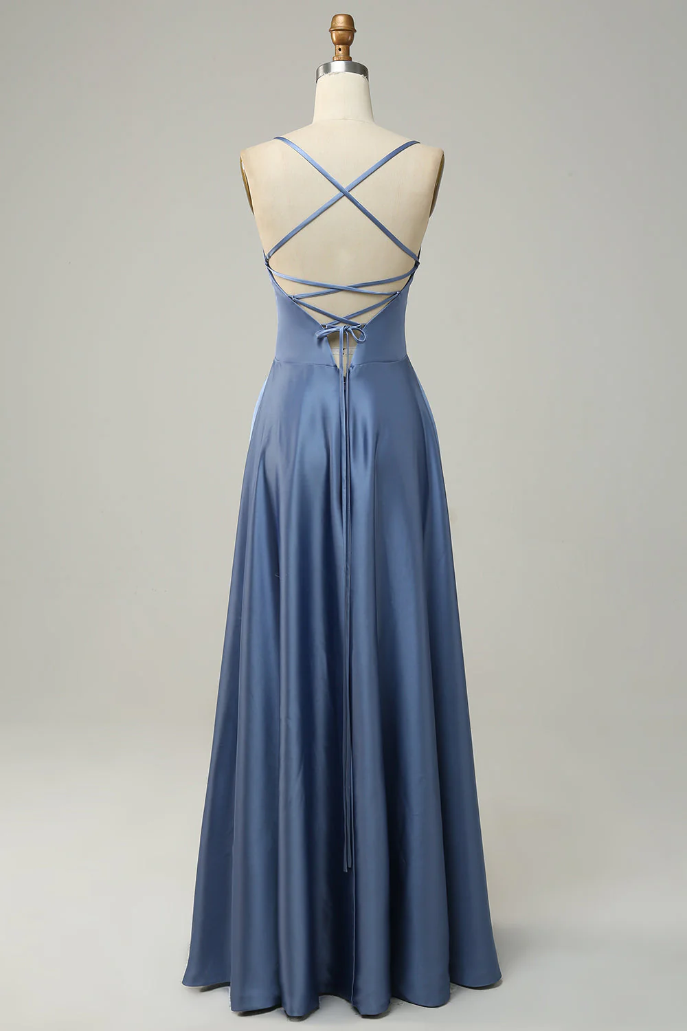 Grey Blue Halter A Line Long Bridesmaid Dress - JUORTHO