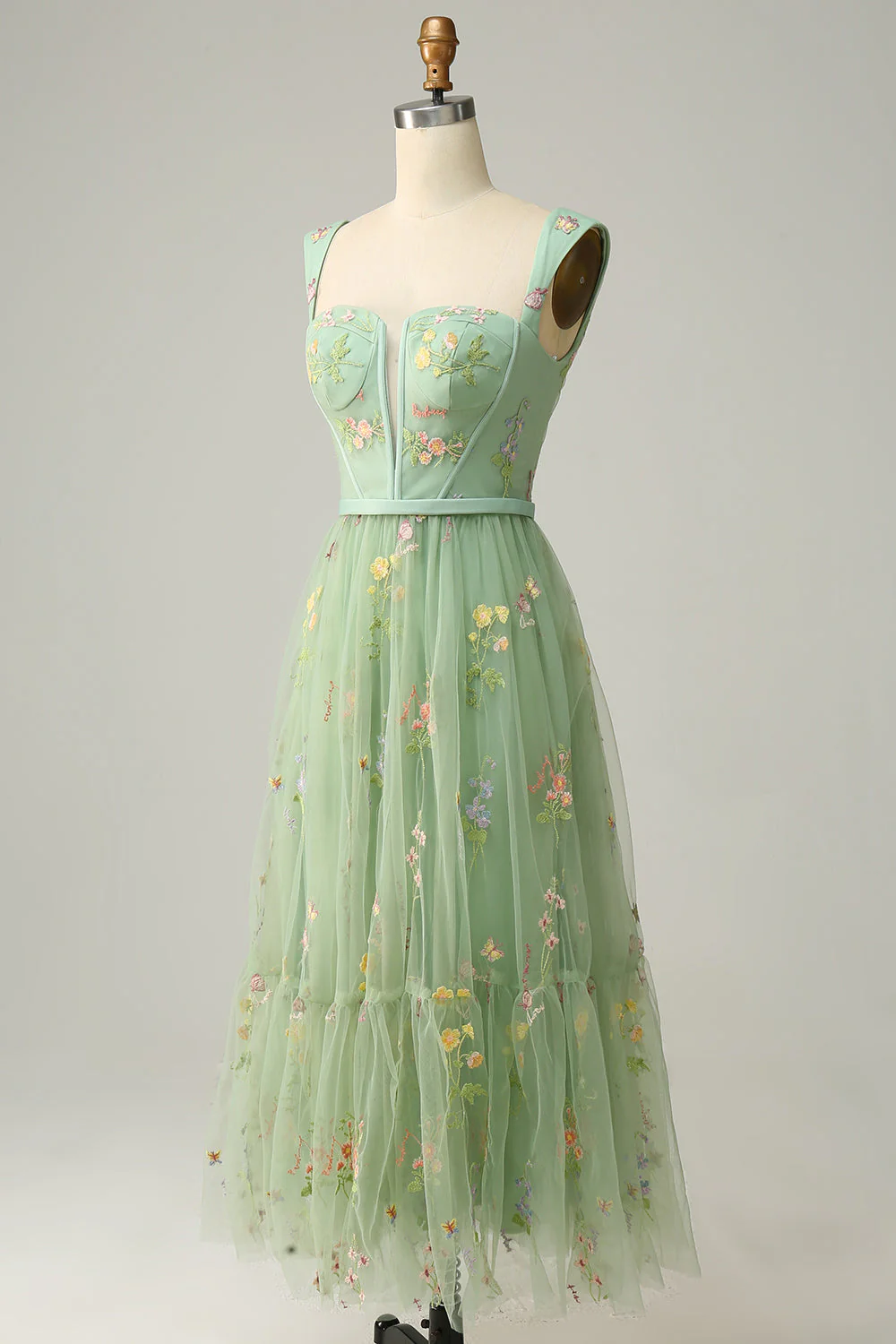 A Line Sweetheart Green Long Prom Dress with Embroidery - JUORTHO