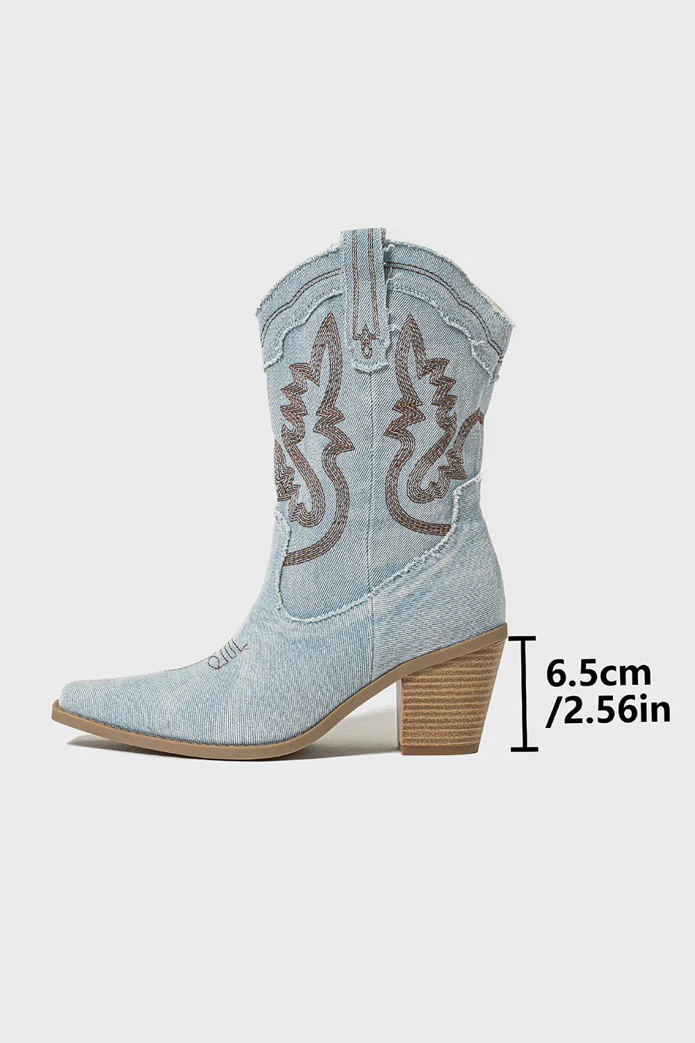 Dark Blue Embroidered Wide Calf Chunky Heel Western Cowgirl Boots - JUORTHO