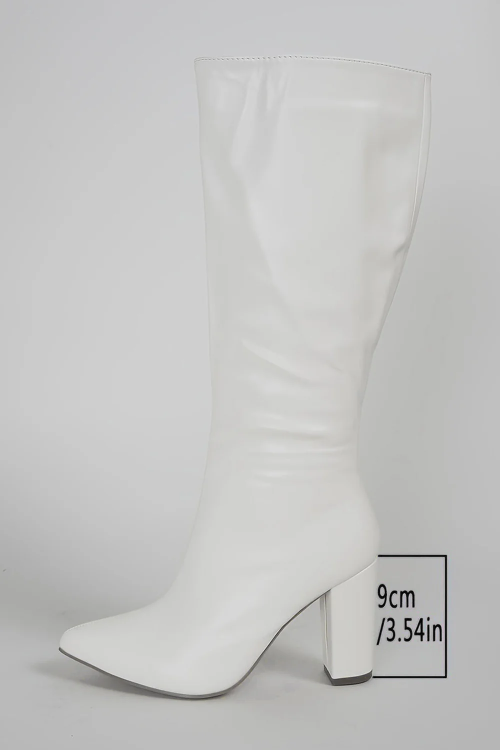 White Go Go Knee High Pointed Toe Chunky Heel Boots - JUORTHO
