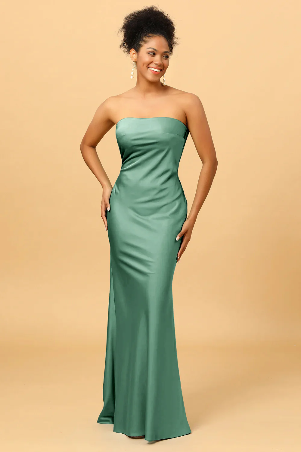 Grey Blue Satin Mermaid Bridesmaid Dress - JUORTHO