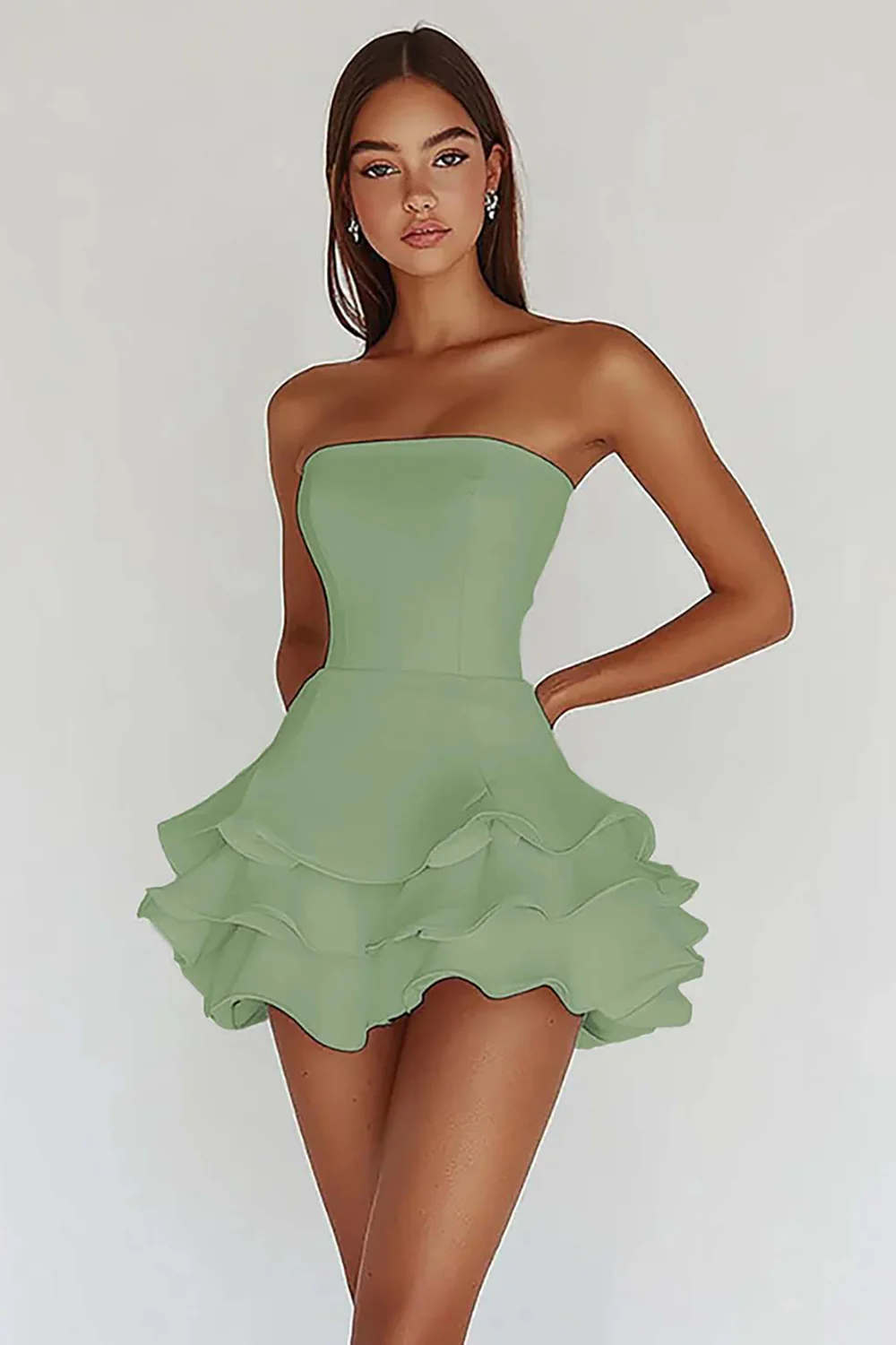 Satin White A Line Strapless Graduation Homecoming Dress with Ruffles - JUORTHO