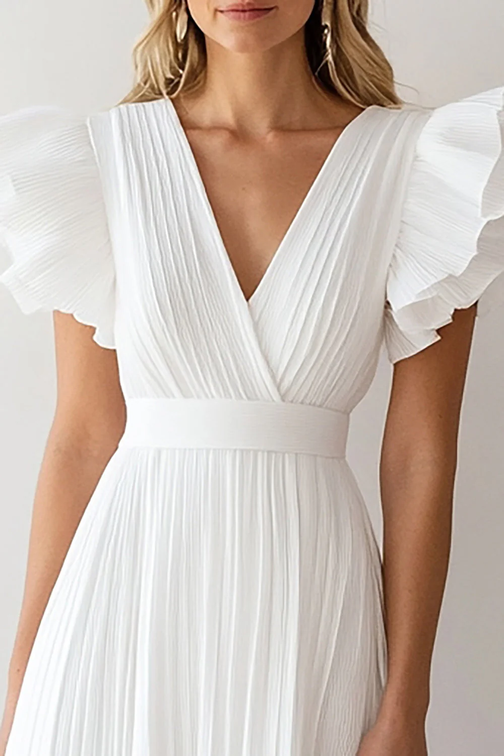 Ivory A Line Chiffon V-Neck Short Graduation Dress with Ruffles - JUORTHO