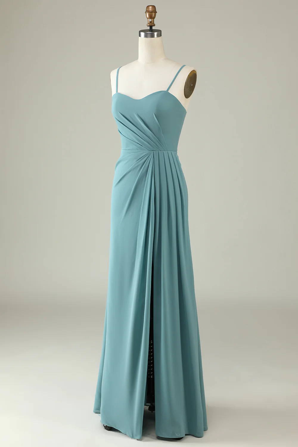 Green Draped Long Chiffon Bridesmaid Dress - JUORTHO