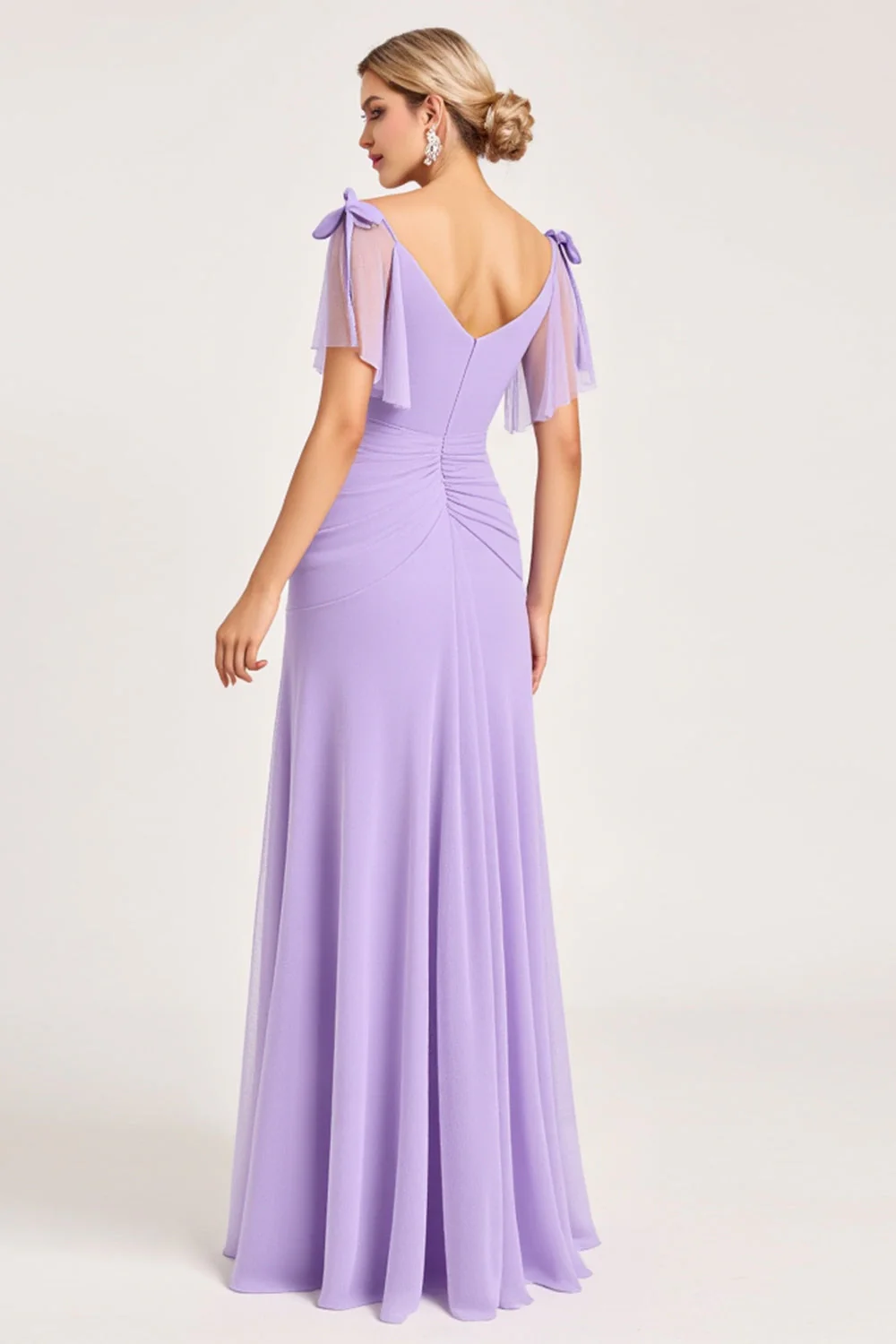 Lilac Maxi Sheath Spaghetti Straps Bridesmaid Dress with Slit - JUORTHO