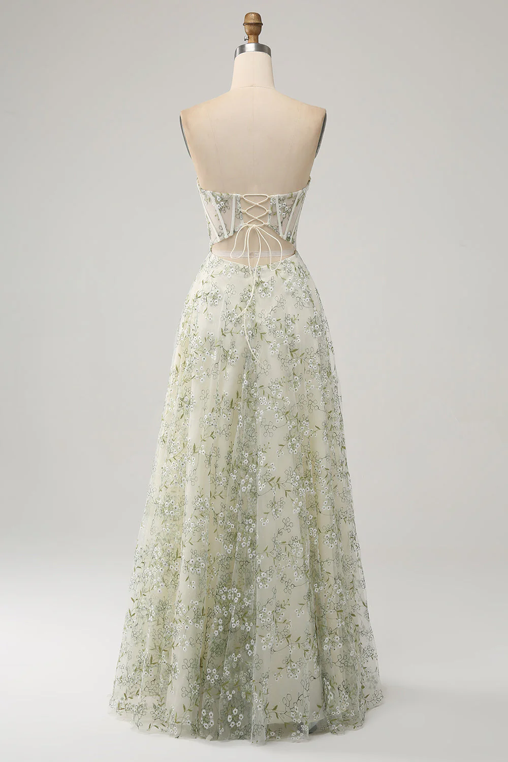 A-Line Light Green Corset Prom Dress with Embroidery - JUORTHO