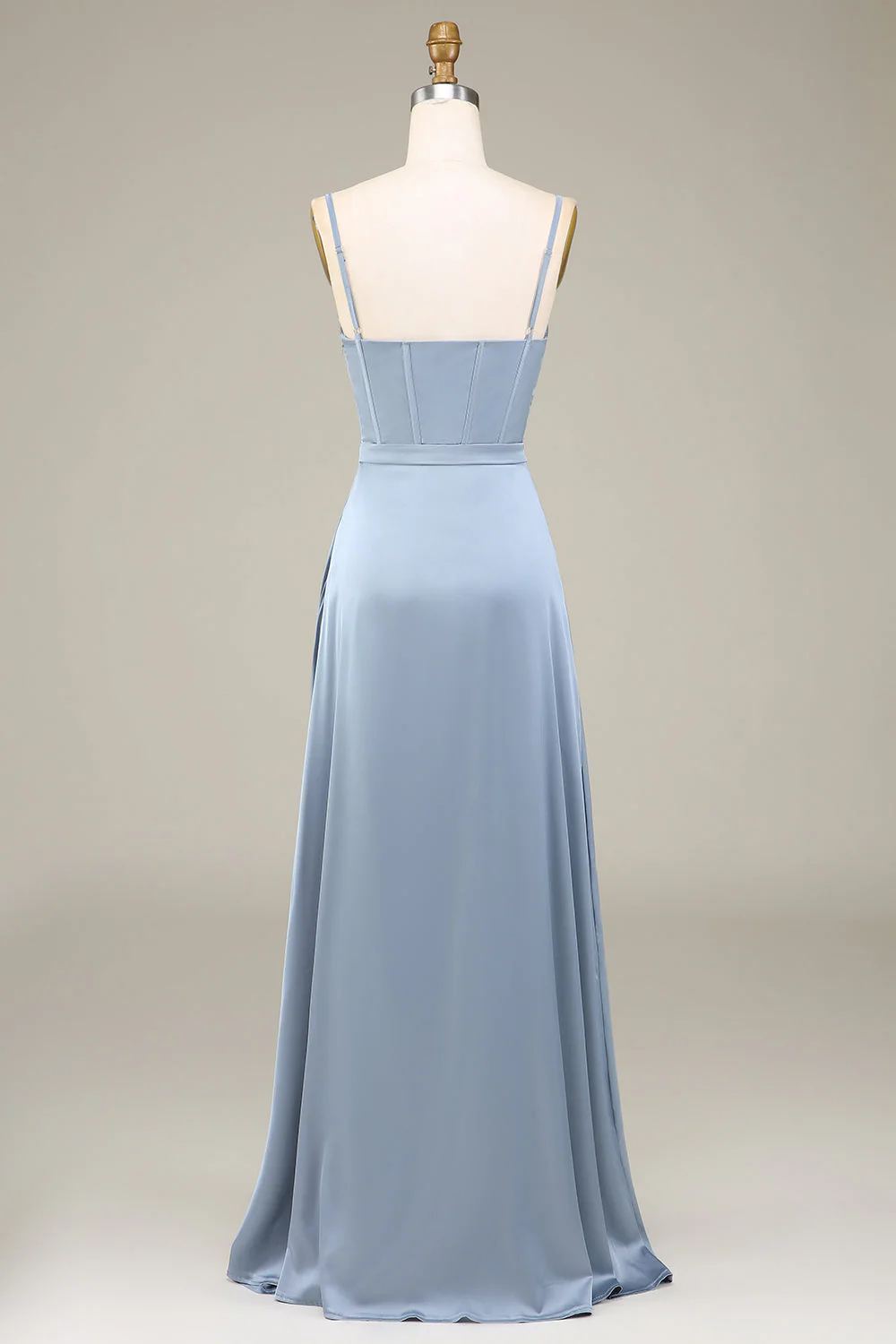 Dusty Blue A-Line Spaghetti Straps Satin Long Bridesmaid Dress - JUORTHO