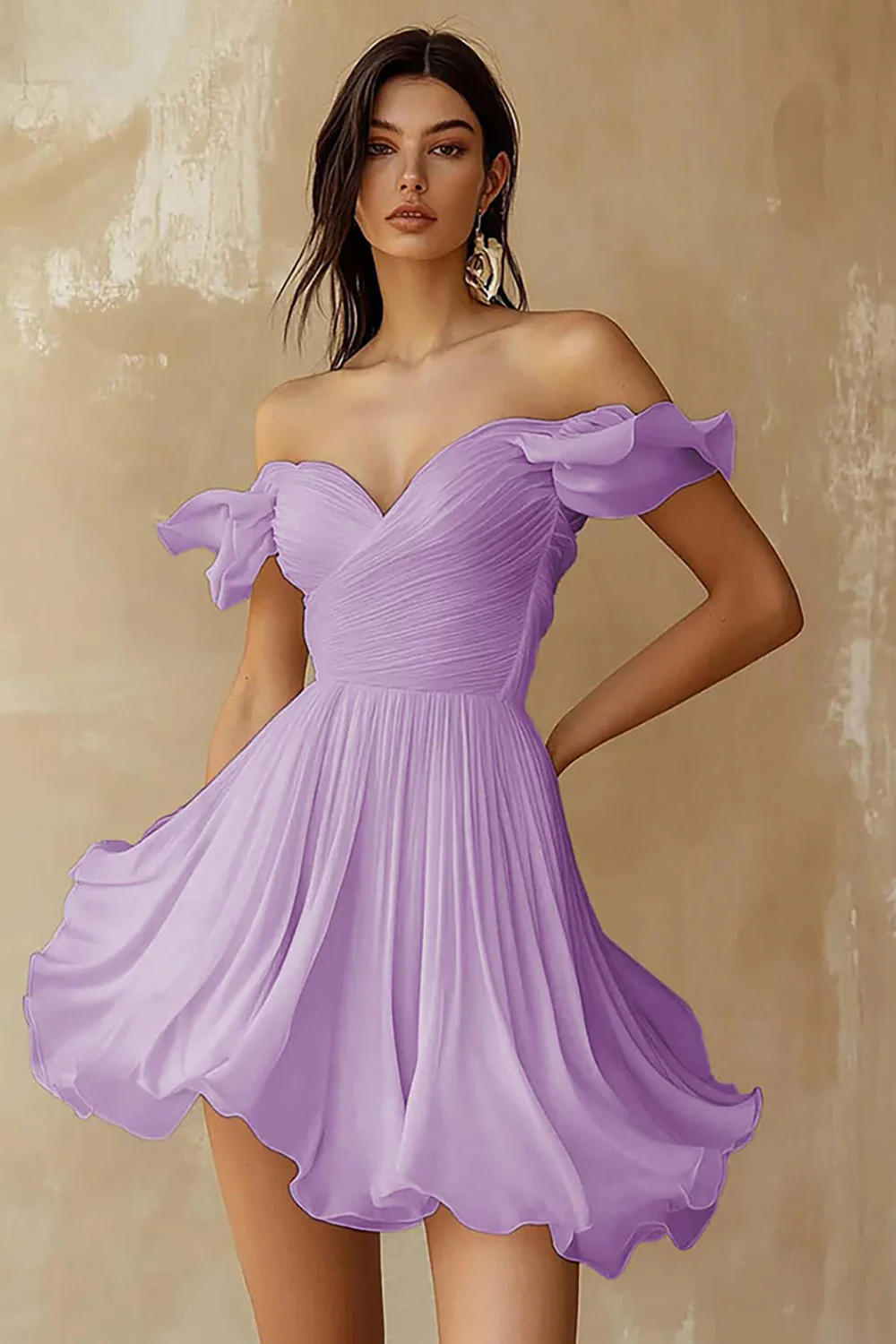 Chiffon Pleated A Line Mini Little White Dress with Ruffles - JUORTHO