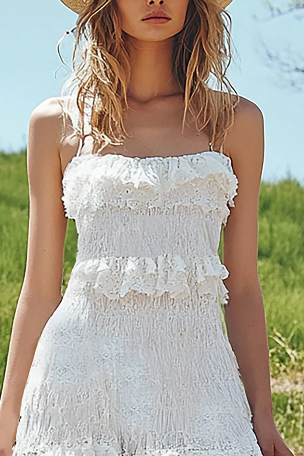 Boho Ivory Lace High-Low Western Wedding Dress with Ruffles - JUORTHO