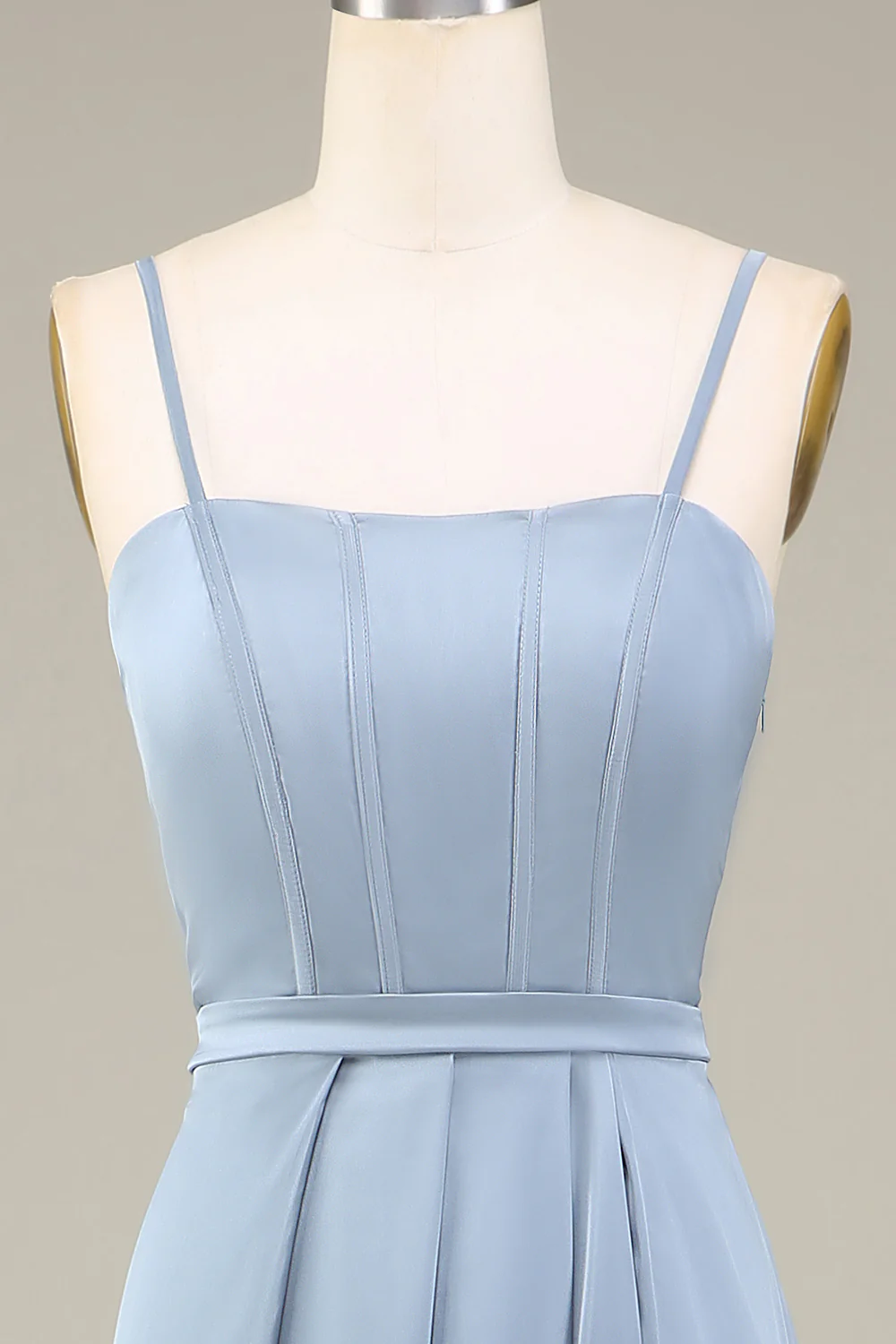 Dusty Blue A-Line Spaghetti Straps Satin Long Bridesmaid Dress - JUORTHO