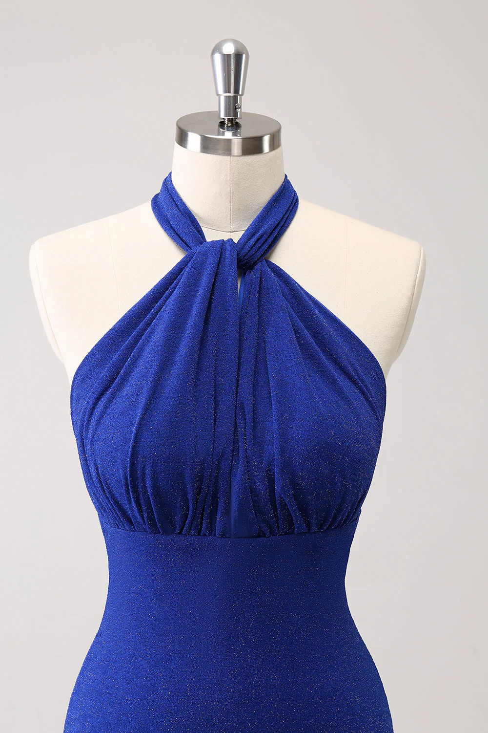 Glitter Blue Halter Bodycon Mermaid Bridesmaid Dress - JUORTHO