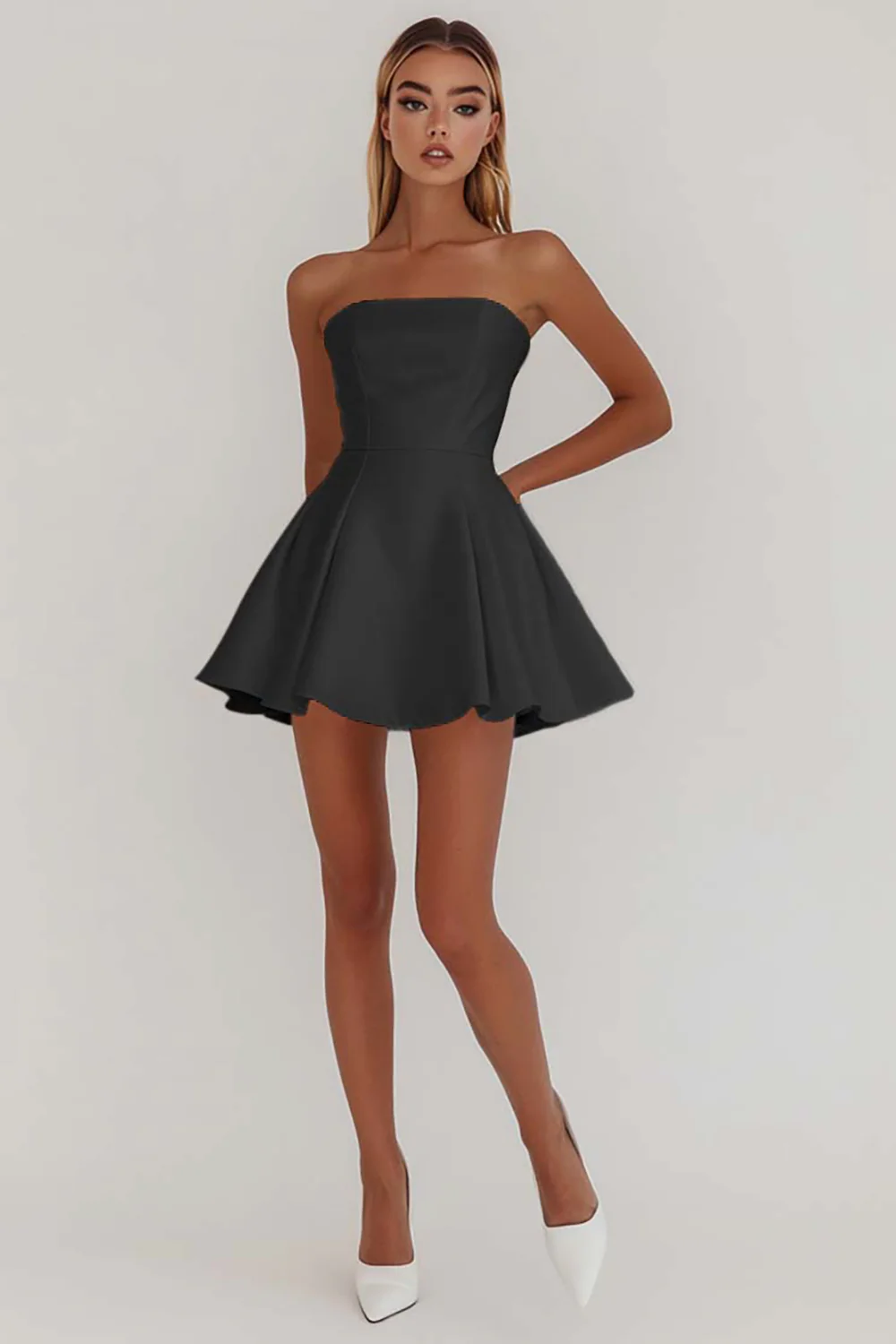 Simple White A-Line Strapless Little White Graduation Dress - JUORTHO