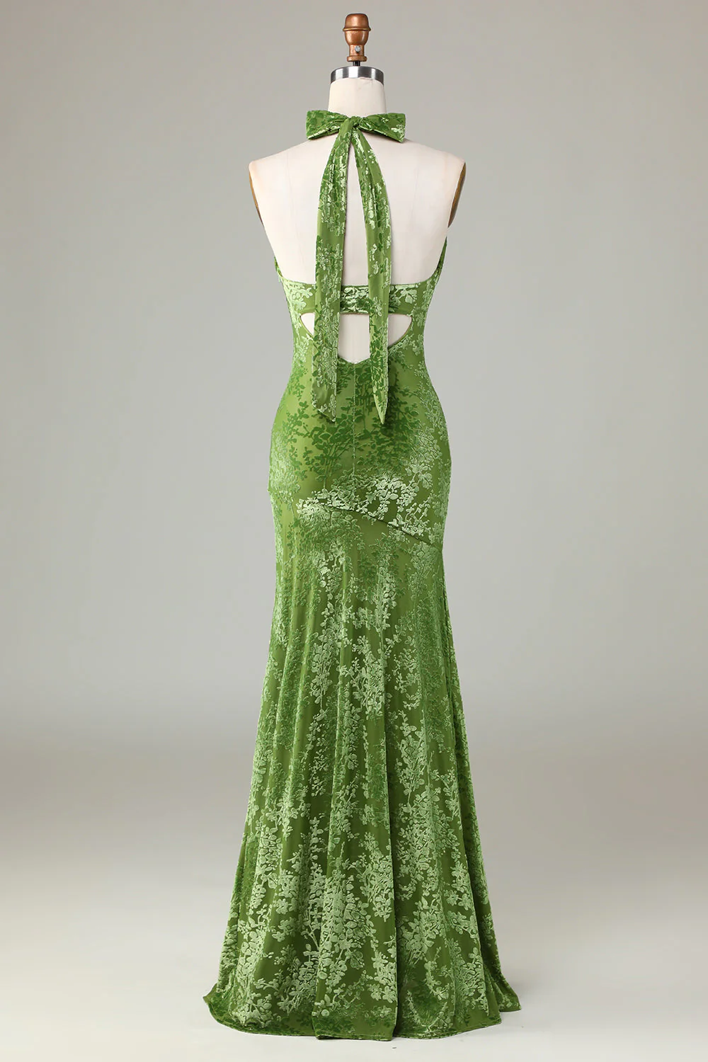 Velvet Halter Olive Holiday Party Dress - JUORTHO