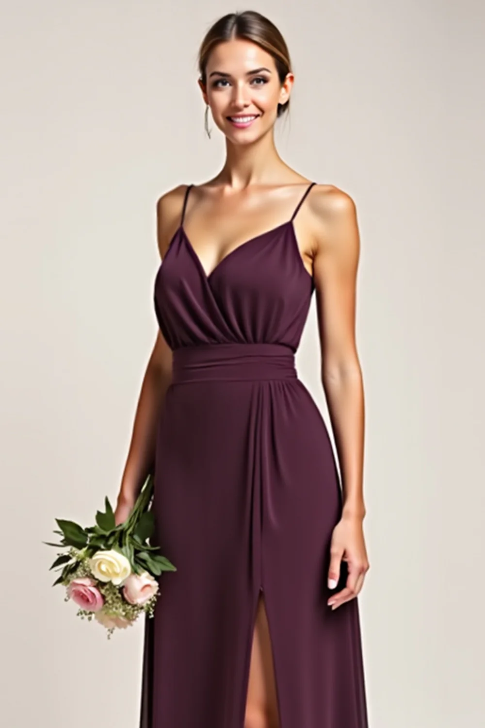 Purple A Line Backless Long Bridesmaid Dress with Slit - JUORTHO