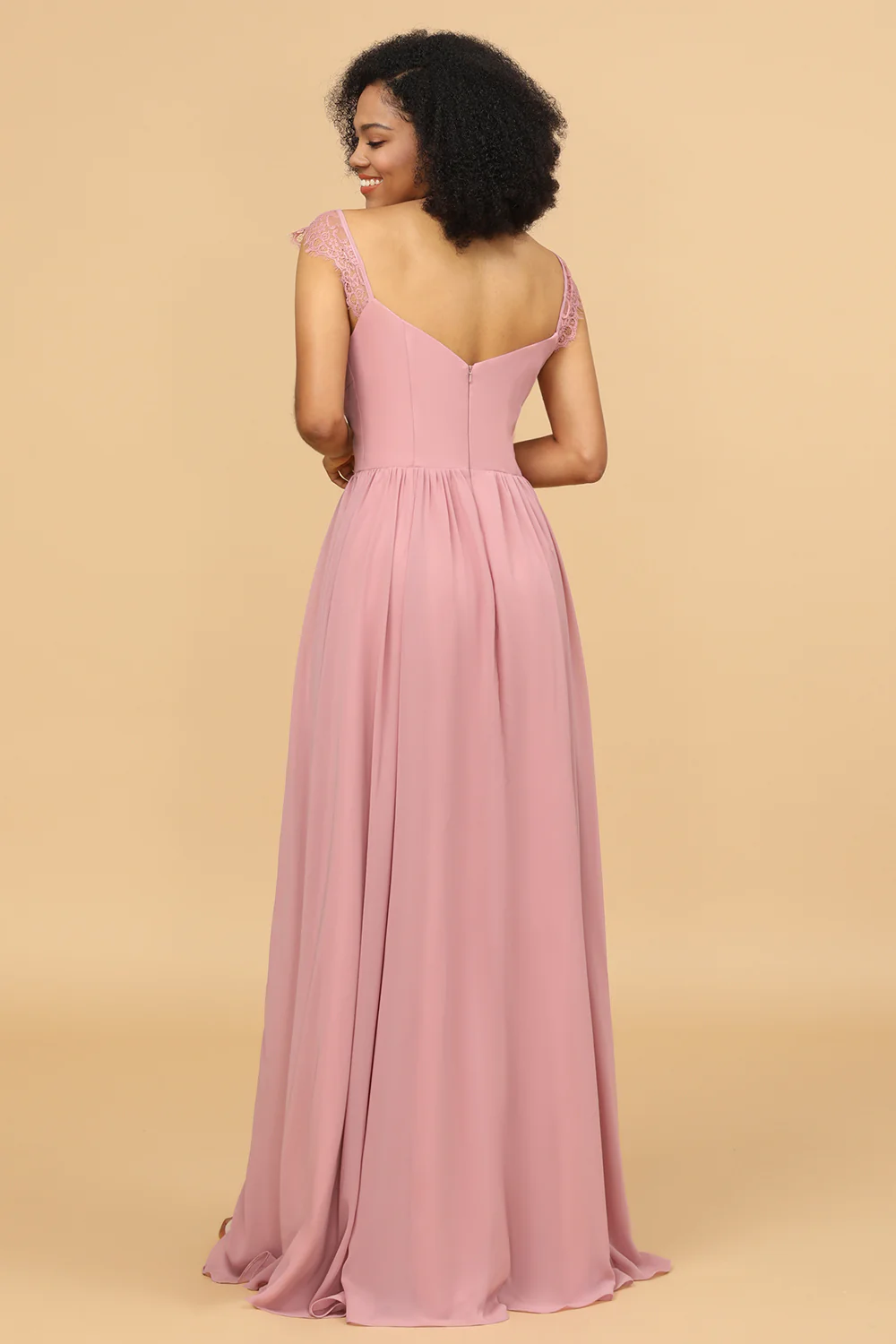 Lace Straps Blush Bridesmaid Dress - JUORTHO