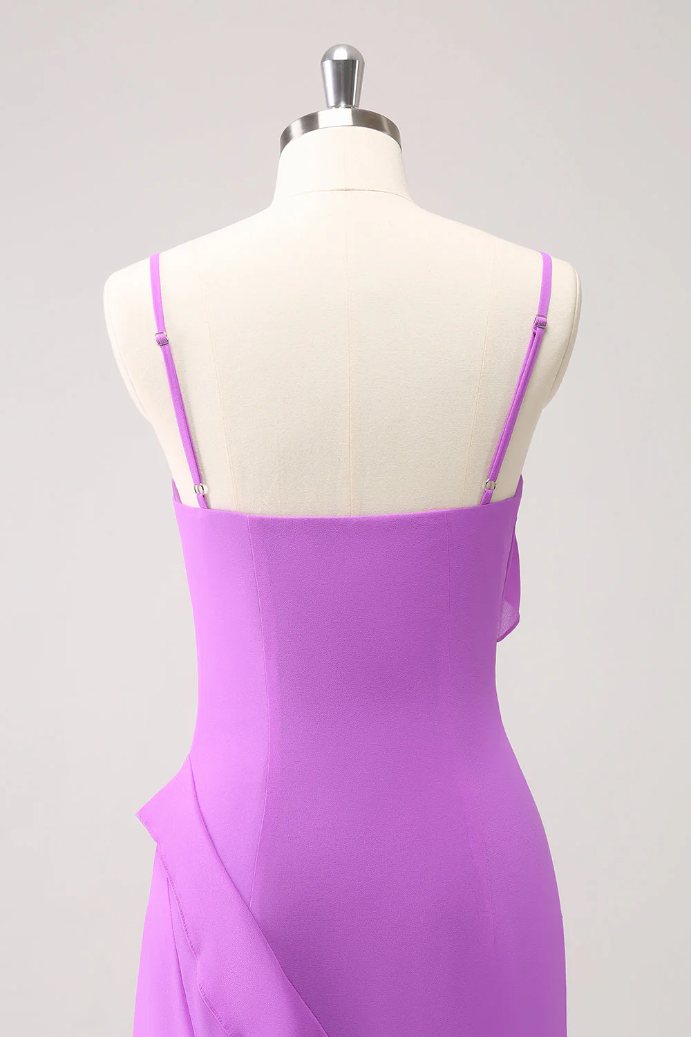 Tahiti Ruffle Spaghetti Straps Chiffon Long Bridesmaid Dress with Slit - JUORTHO