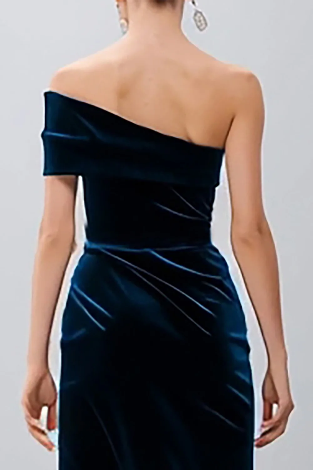 Navy Velvet Sheath Midi Holiday Party Dress with Slit - JUORTHO