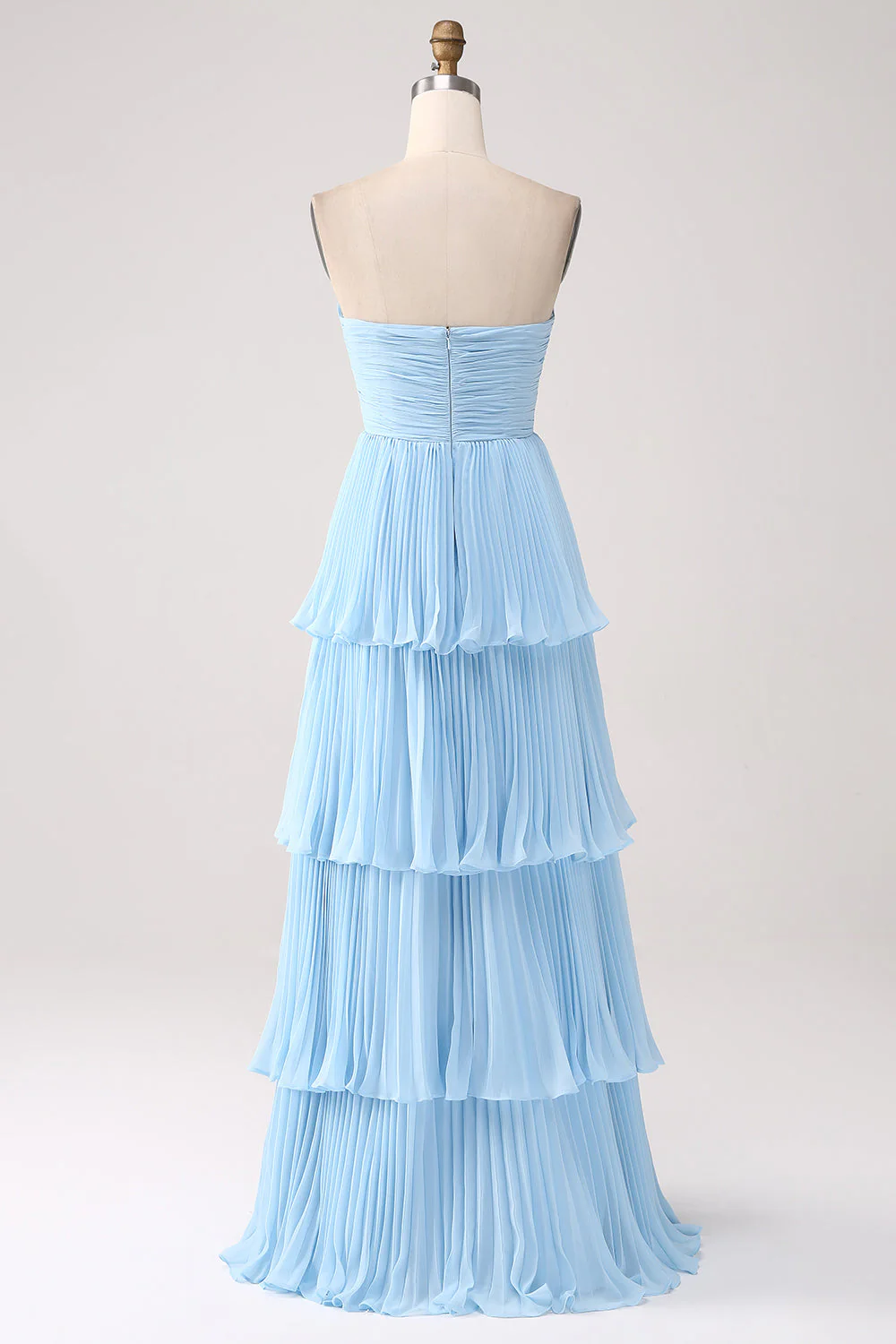 A-Line Sweetheart Lilac Tiered Chiffon Long Bridesmaid Dress with Pleated - JUORTHO