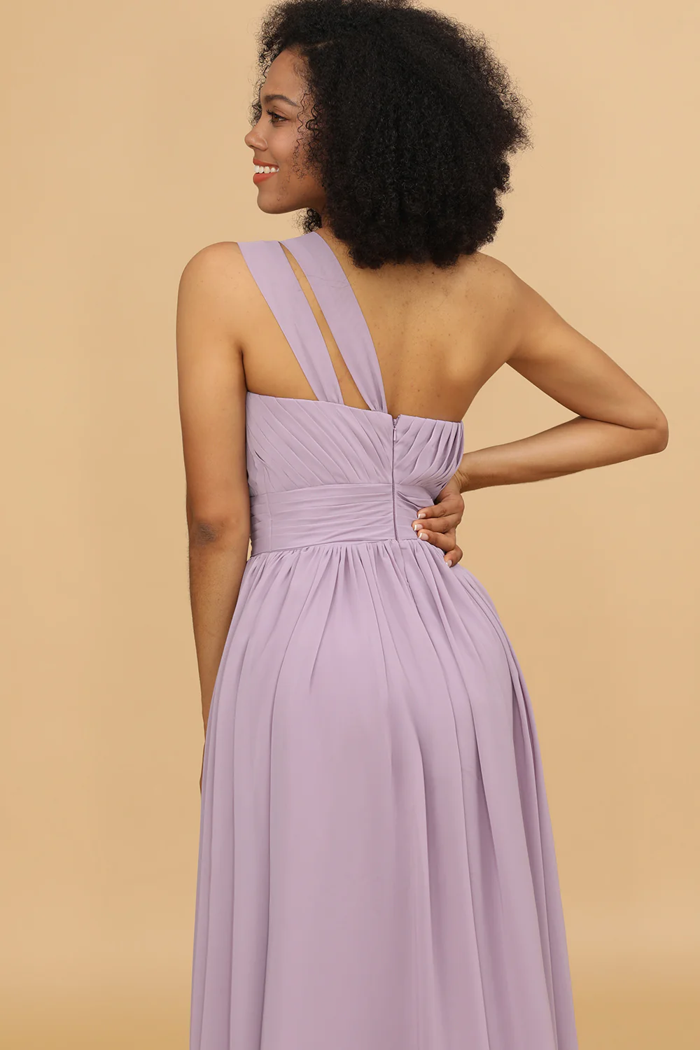 Lilac One Shoulder Chiffon Bridesmaid Dress - JUORTHO