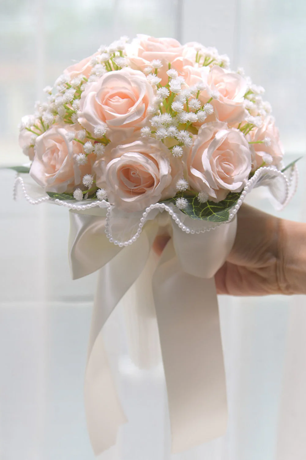 Pink Artificial Roses Bouquet for Wedding - JUORTHO
