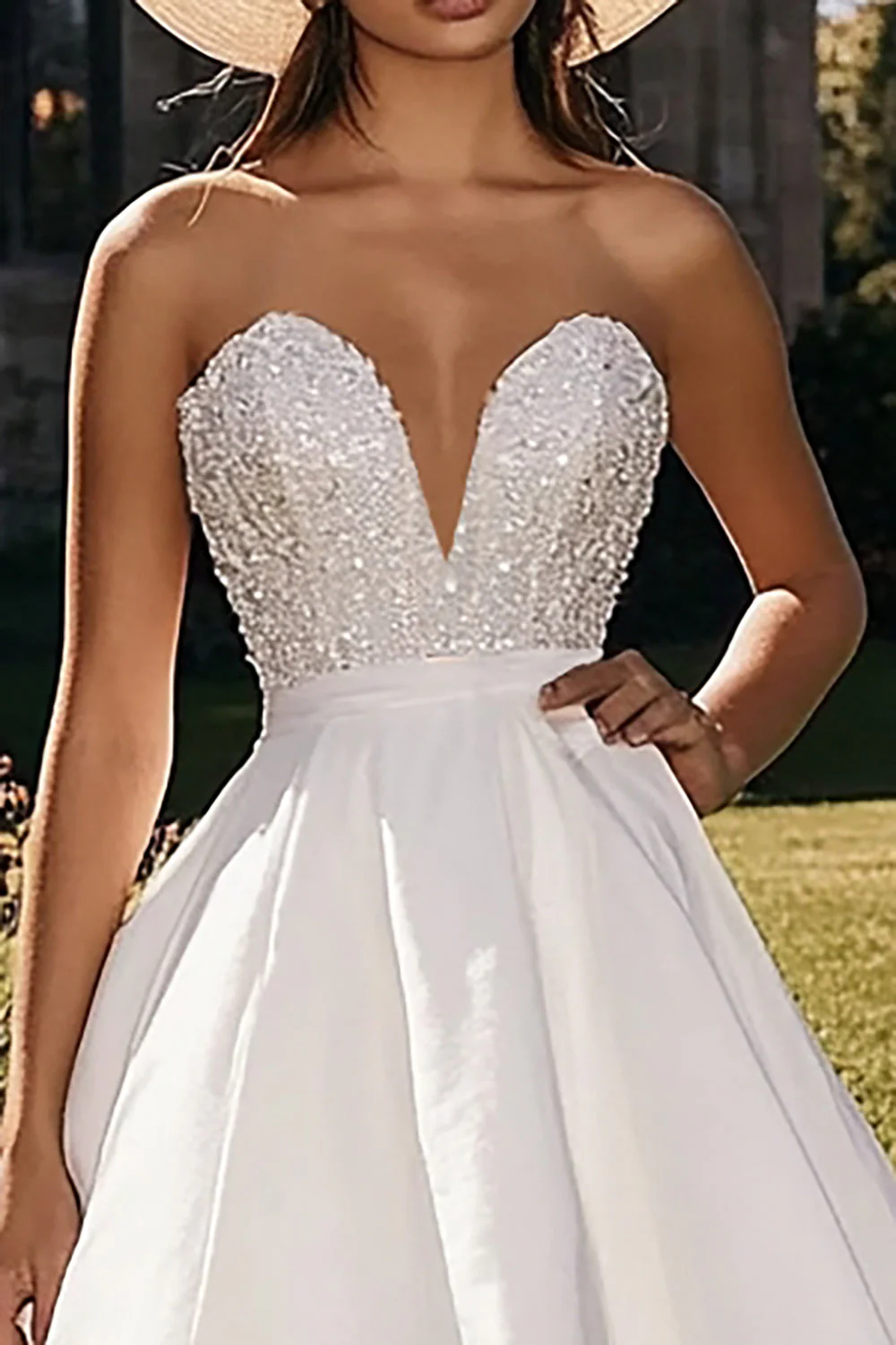 Sparkly White Strapless High-Low Engagement Dress with Ruffles - JUORTHO