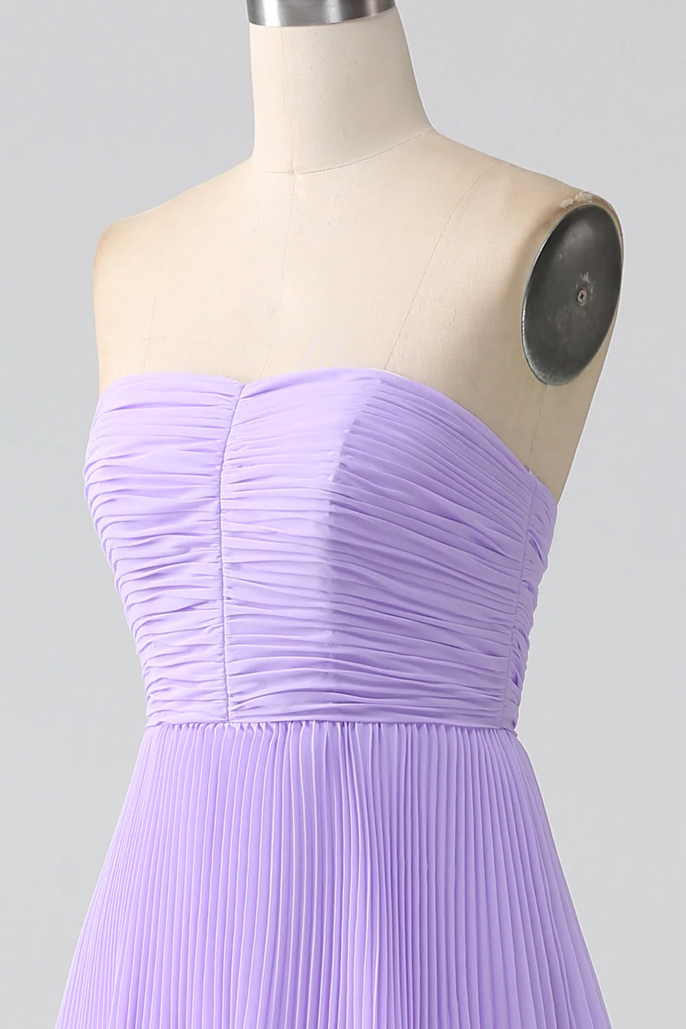 A-Line Sweetheart Lilac Tiered Chiffon Long Bridesmaid Dress with Pleated - JUORTHO