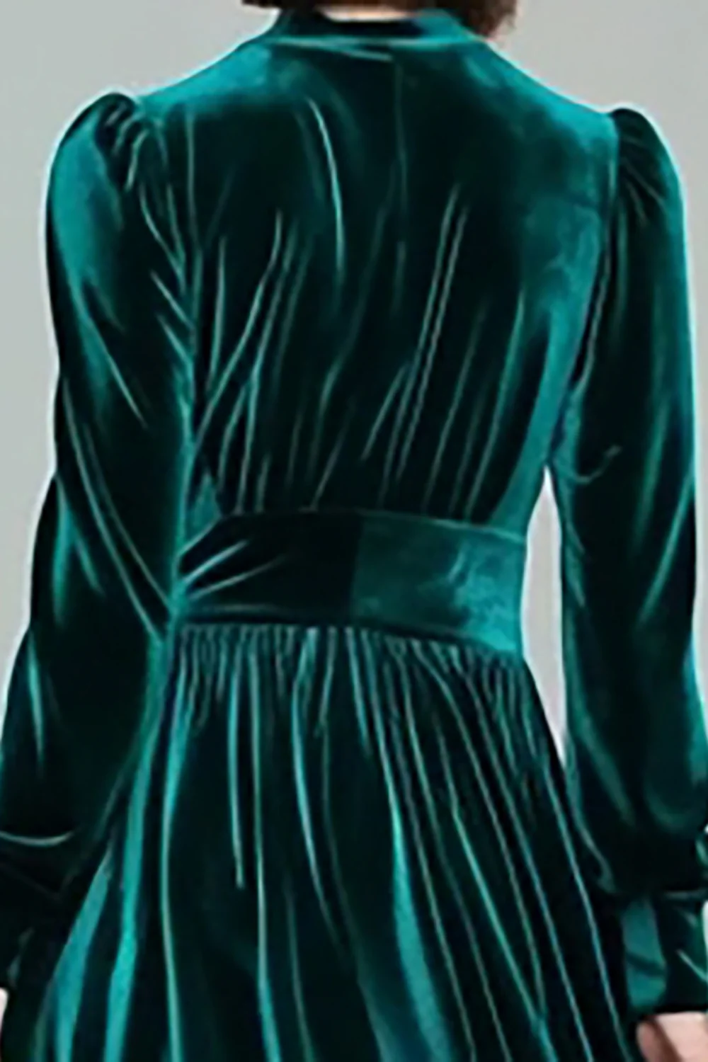 Peacock Green A Line Velvet Long Holiday Party Dress with Sleeves - JUORTHO