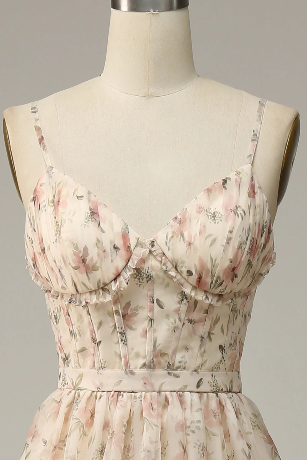 Apricot A Line Print Prom Dress with Slit - JUORTHO