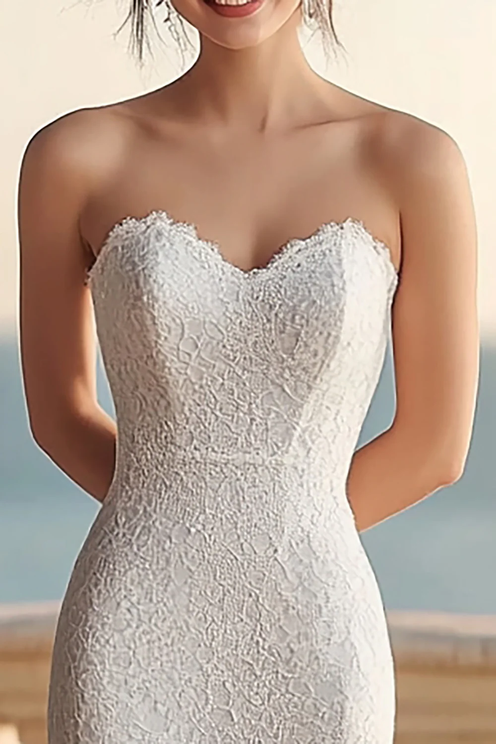 Lace Ivory Sweetheart Maxi Rehearsal Dinner Dress - JUORTHO