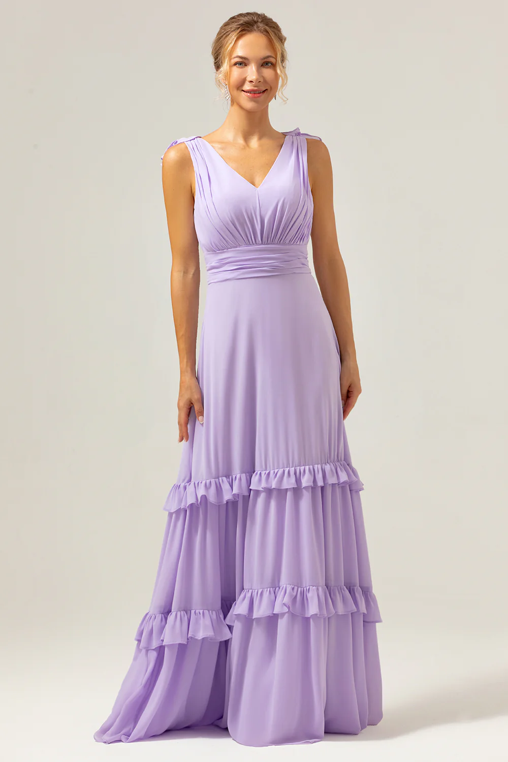 Lilac A-Line Chiffon Long Bridesmaid Dress - JUORTHO
