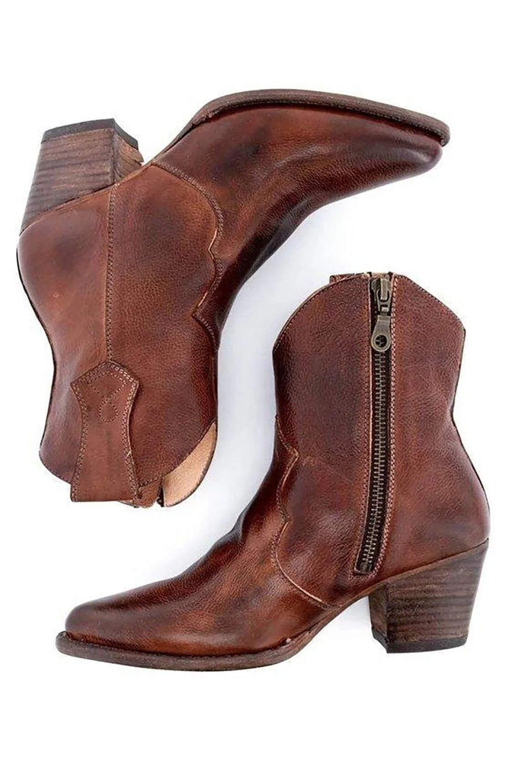 Brown PU Leather Chunky Steels Boho Boots - JUORTHO