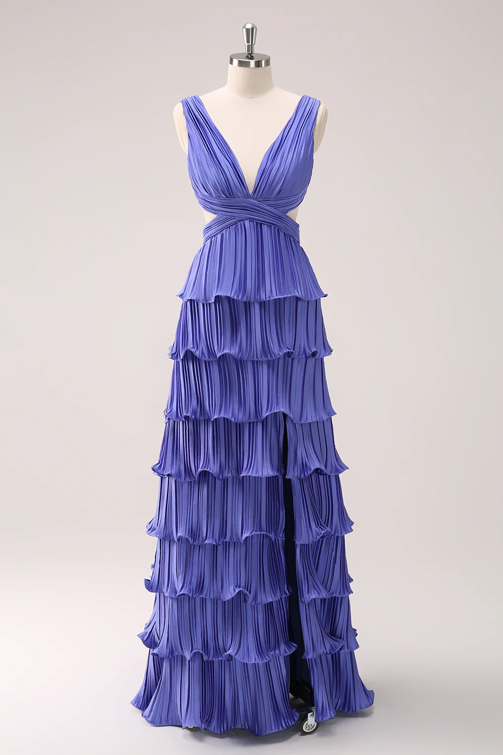 Purple Chiffon Ruffled Long Bridesmaid Dress With Slit - JUORTHO