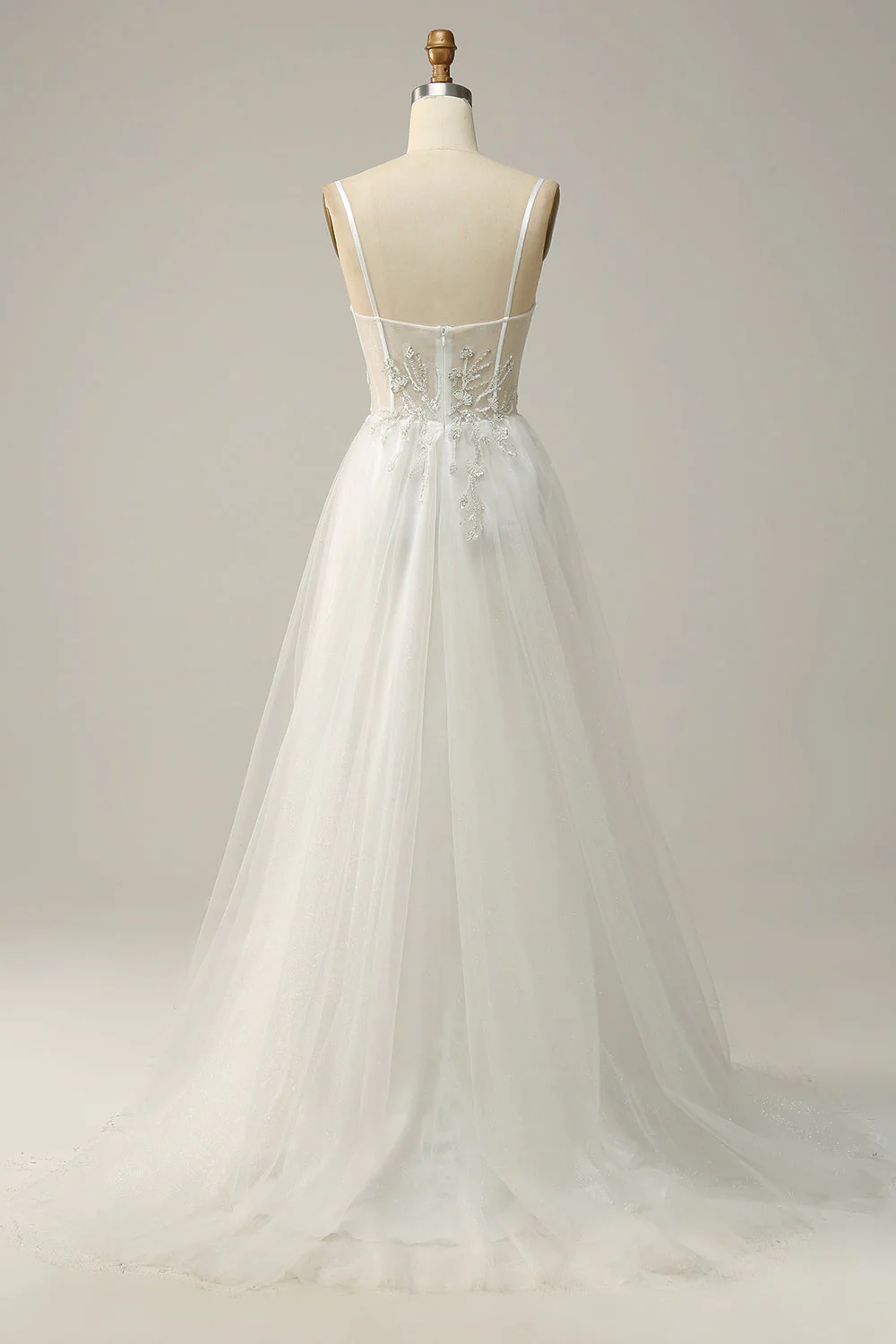 A Line Spaghetti Straps White Long Bridal Dress with Appliques - JUORTHO