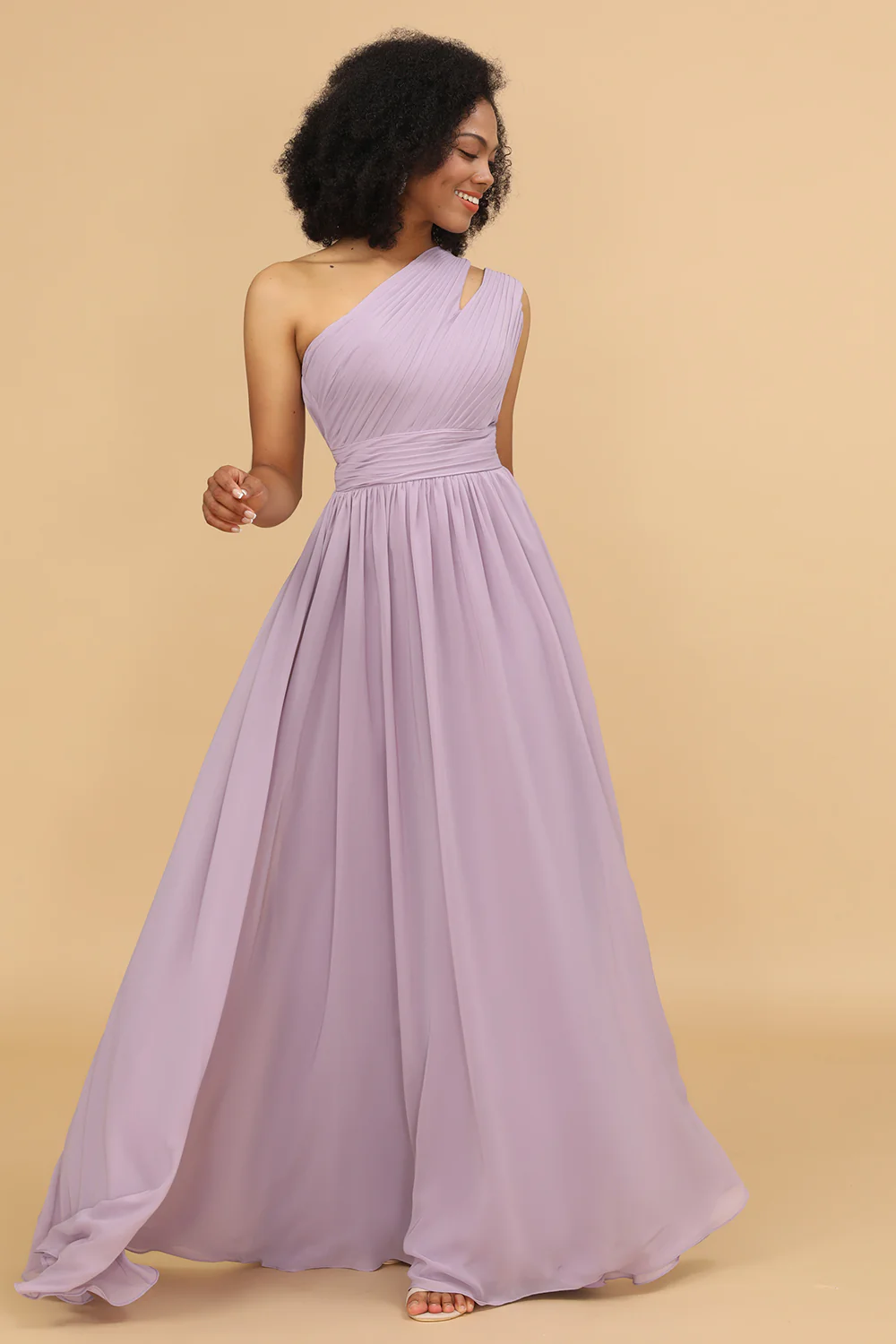 Lilac One Shoulder Chiffon Bridesmaid Dress - JUORTHO