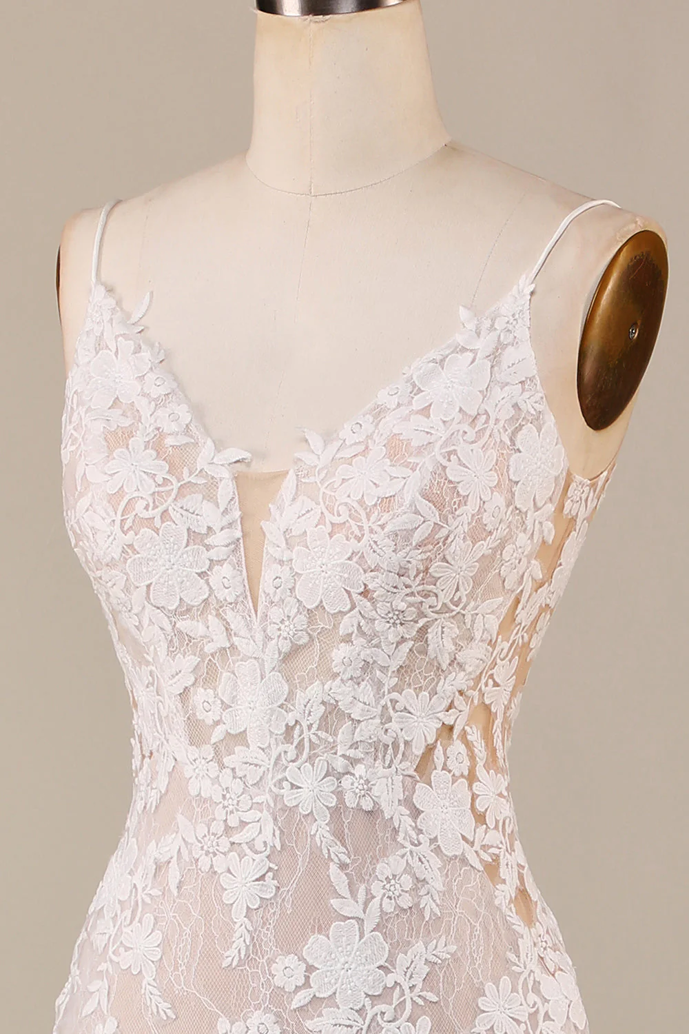 Charming Mermaid Spaghetti Straps Ivory Long Bridal Dress with Lace - JUORTHO