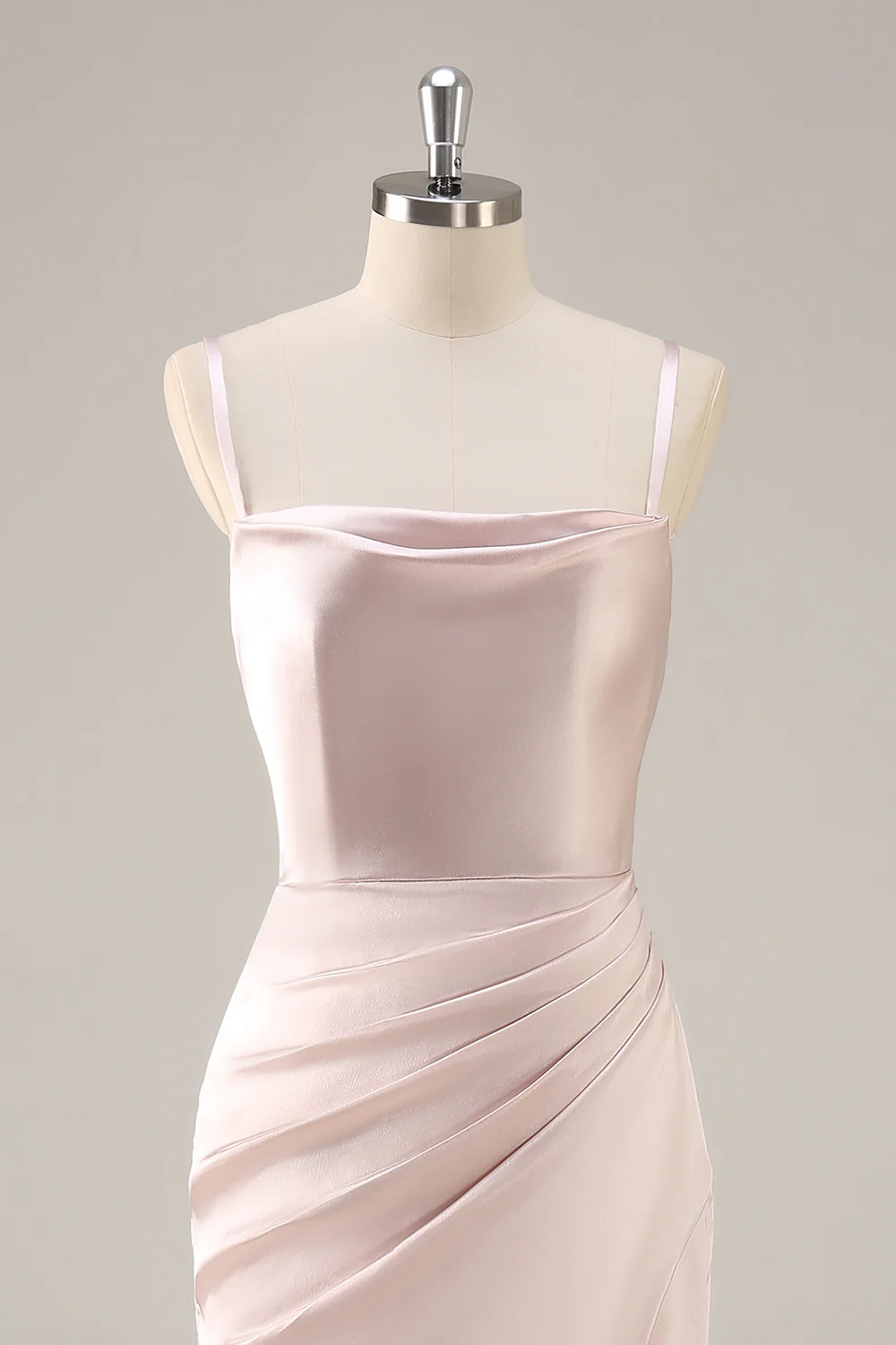 Candy Pink Mermaid Ruched Satin Long Bridesmaid Dress with Slit - JUORTHO