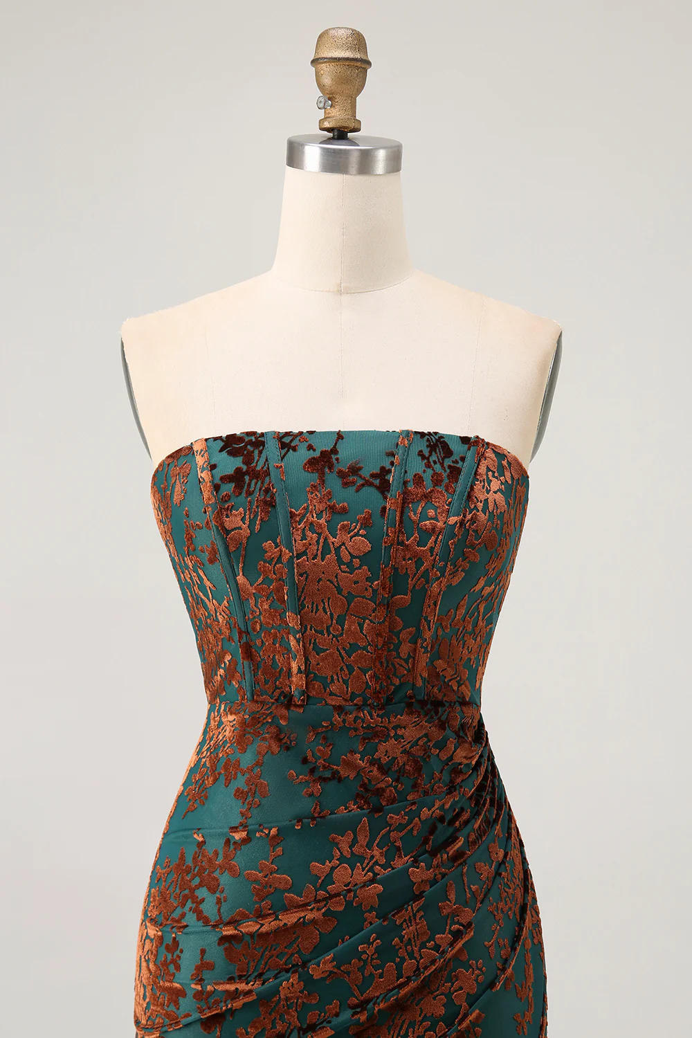 Peacock Green Velvet Mermaid Corset Long Wedding Guest Dress with Slit - JUORTHO