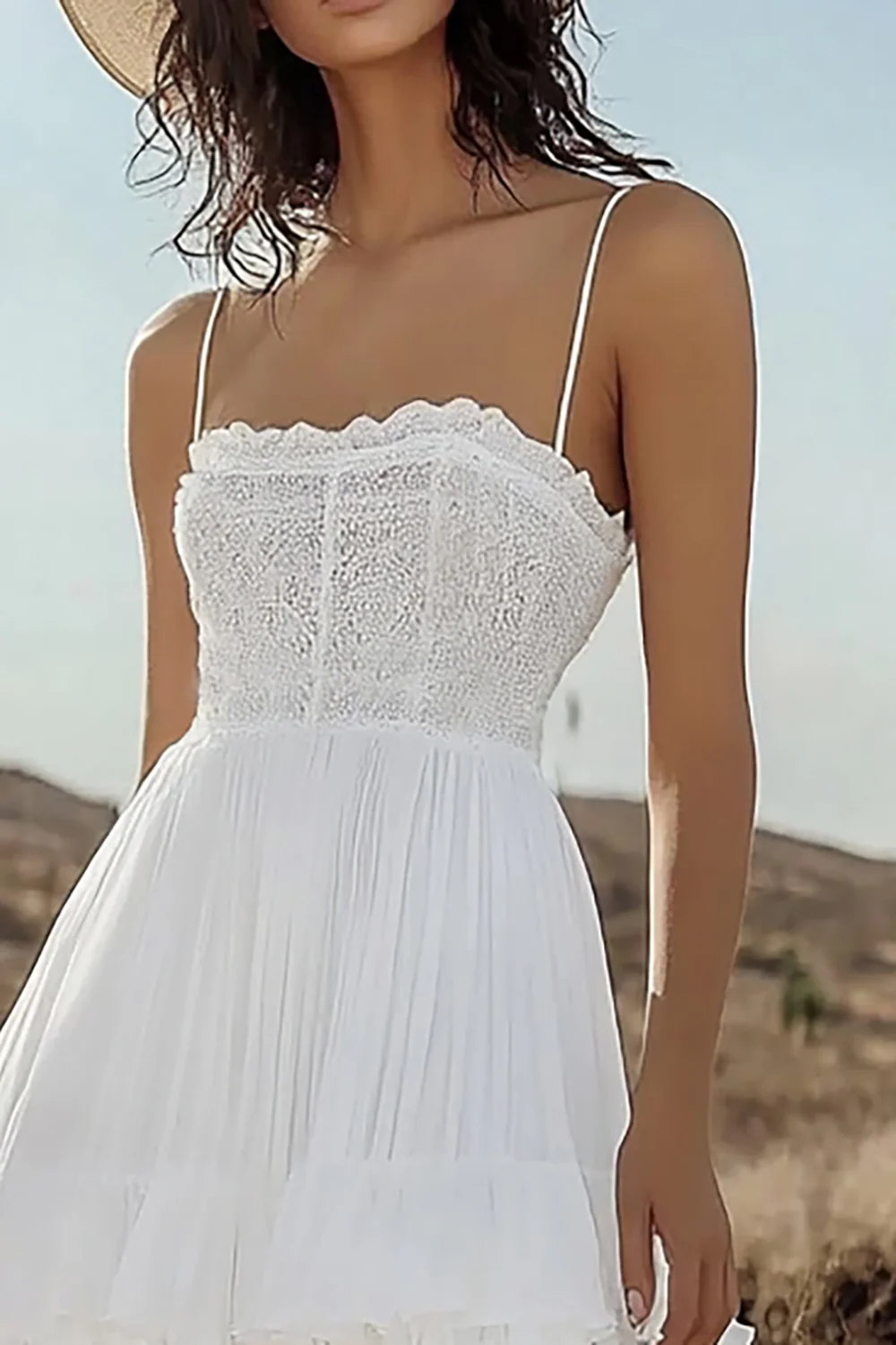 Ivory Corset Tiered Boho Maxi Western Wedding Dress with Lace - JUORTHO