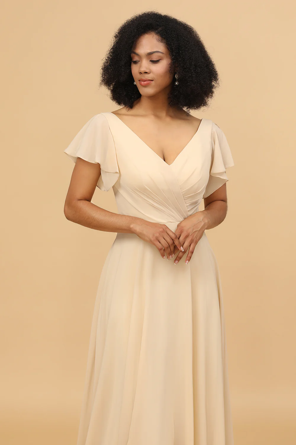 A-Line Champagne Chiffon Bridesmaid Dress - JUORTHO