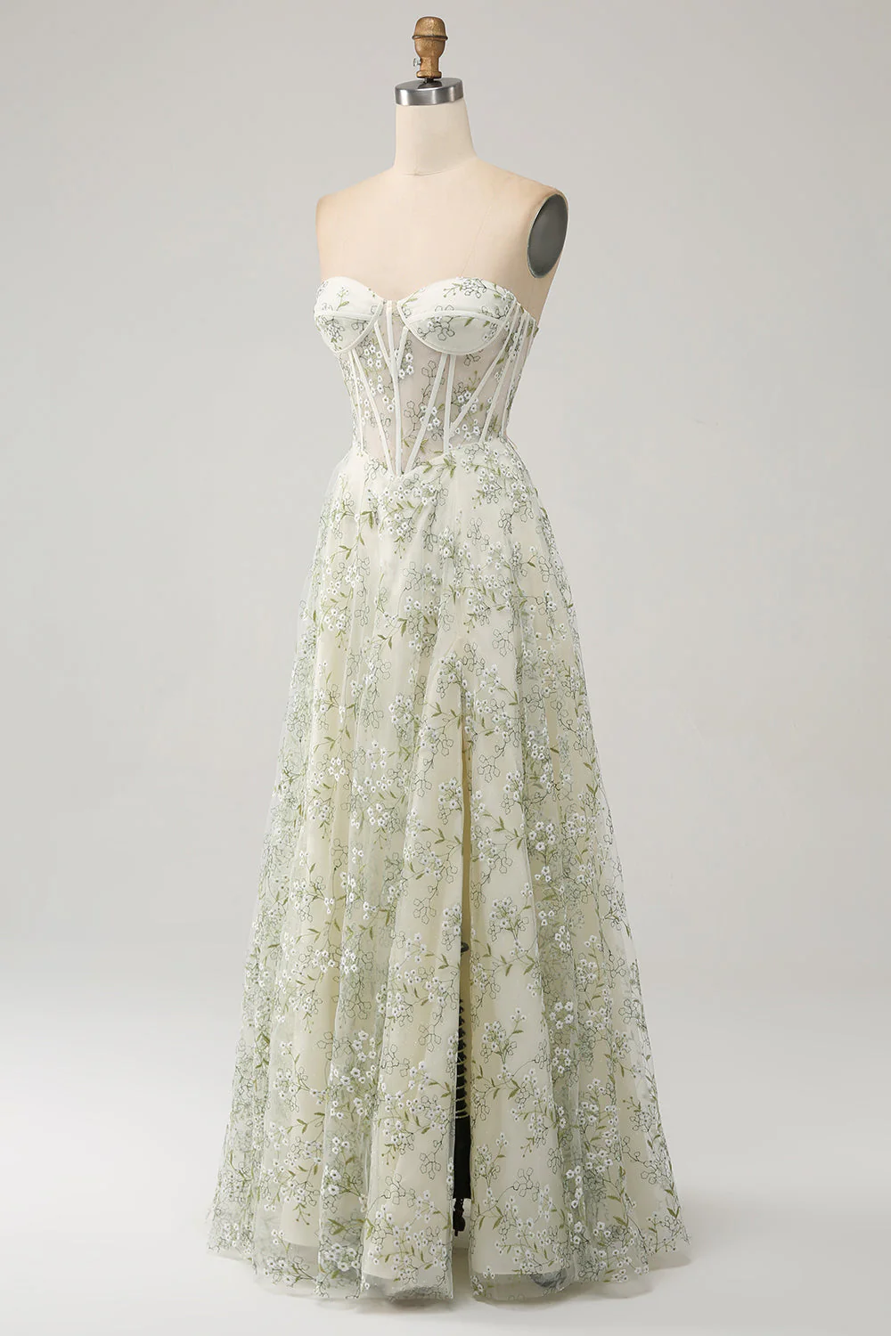 A-Line Light Green Corset Prom Dress with Embroidery - JUORTHO
