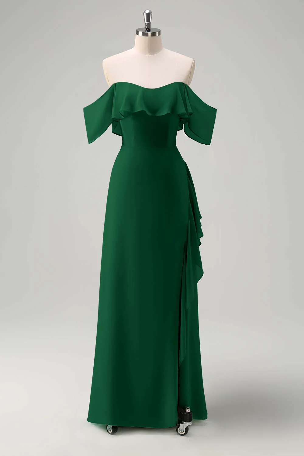 Light Green Off The Shoulder Chiffon Long Bridesmaid Dress - JUORTHO